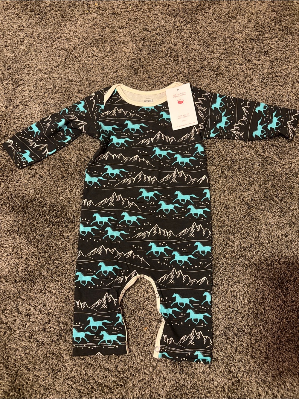 Black & Teal Horse-Print Baby One-Piece Bodysuit